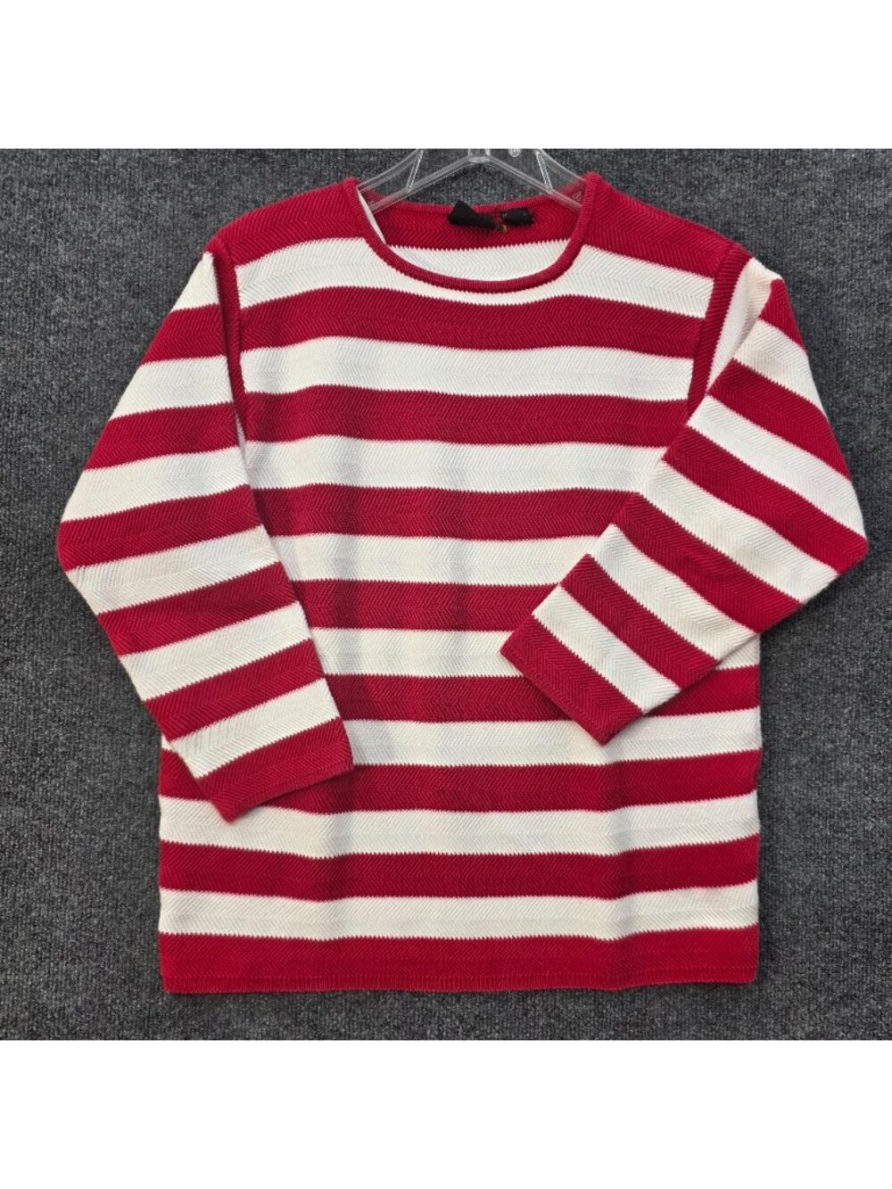 Lizsport Striped Knit Sweater LP Red Cotton Casual Nautical French Girl Preppy